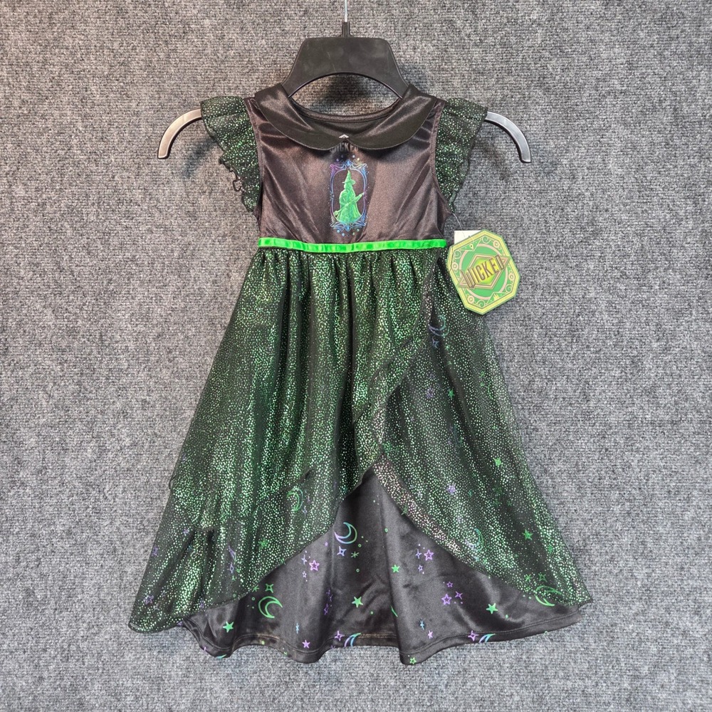 Wicked Elphaba‎ Nightgown Dress Toddler Girls 3T Green Black Glitter Costume